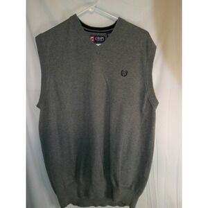 Chaps Sweater Vest V-Neck Sleeveless Knit Gray Extra Large Tall XLT‎